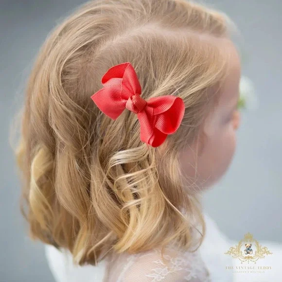 Set of 2 Pretty Girls Hair Bows Grosgrain Ribbon Clips Hair Accessories Fushia