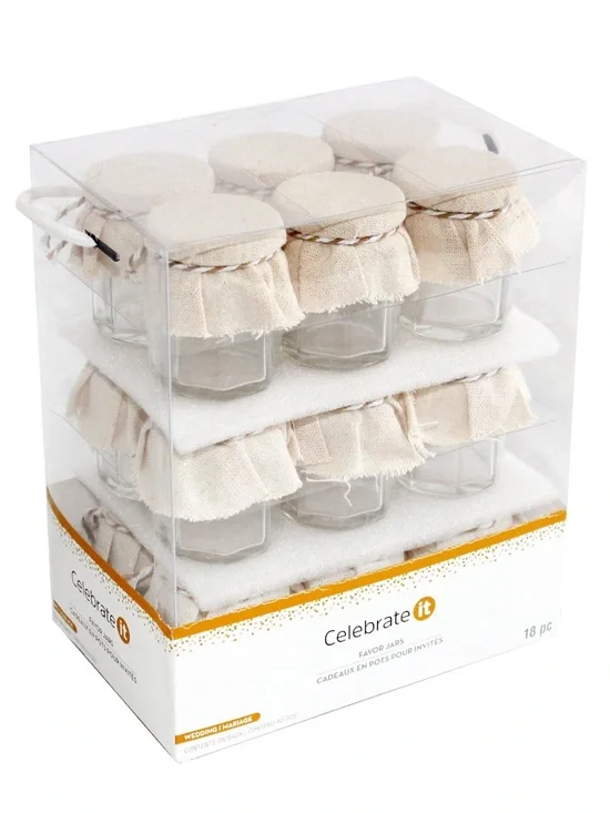 Celebrate It 2” Beige Linen Mini Favor Jars - 18 Pack