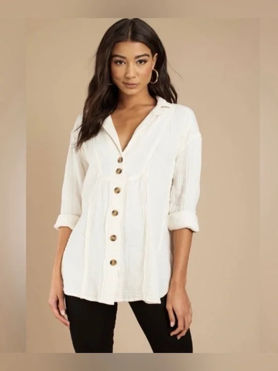 Free People All About The Feels Cotton Gauze Button Up Lightweight Size Medium