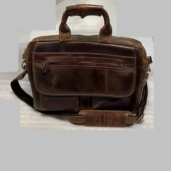 Vintage Kattee Genuine Leather Briefcase Messenger Bag - Brown - Full Size