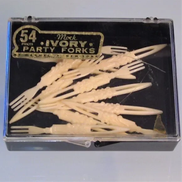 12 Vintage Mock Ivory Party Forks