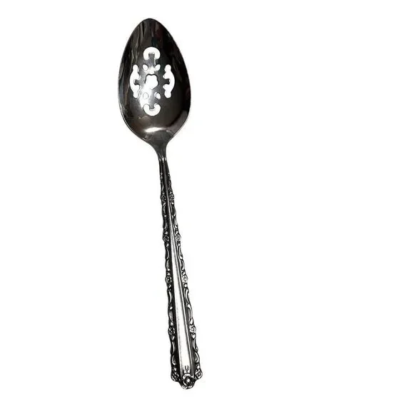 CHERIE by Oneida Vintage Silver Tone Serving Spoon Floral Handle Slotted Spoon