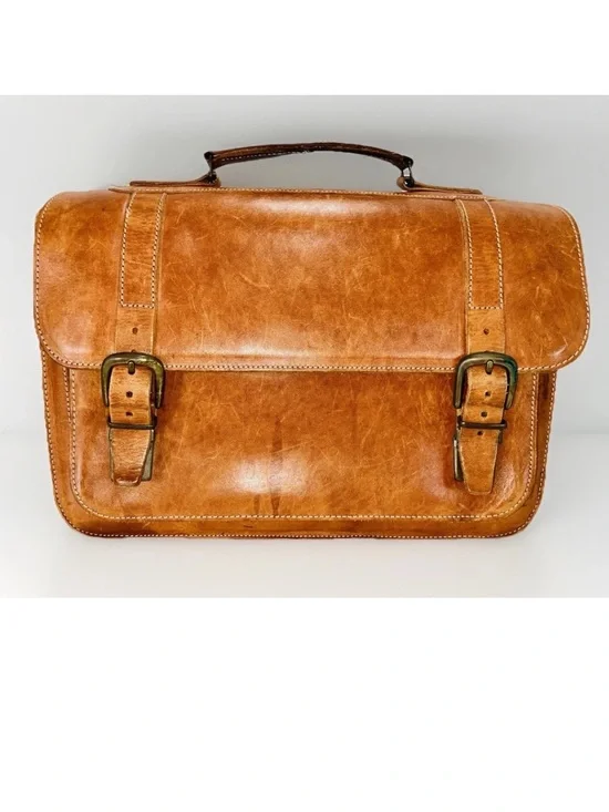 VTG Cognac Leather Briefcase/Laptop Bag w/5 Pockets By Naturally Yours-Greece