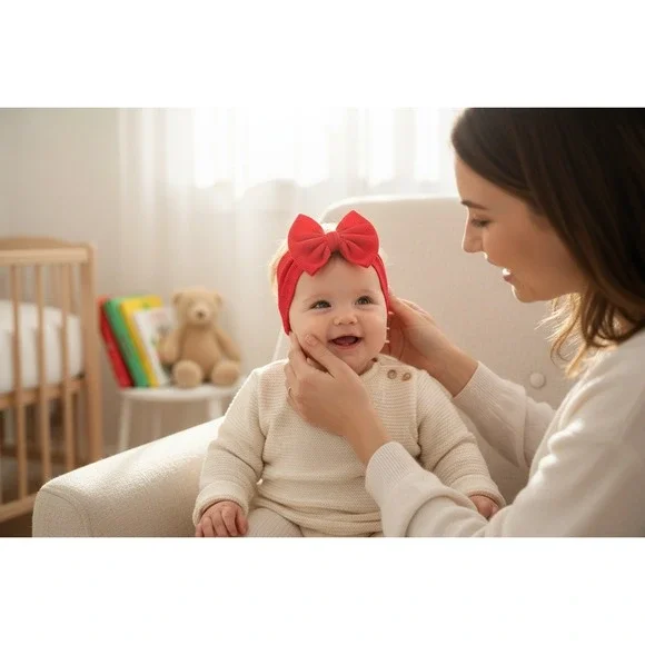 Baby Girl Red Bow‎ Headband Nylon Stretchy Soft Fabric Toddler Infant