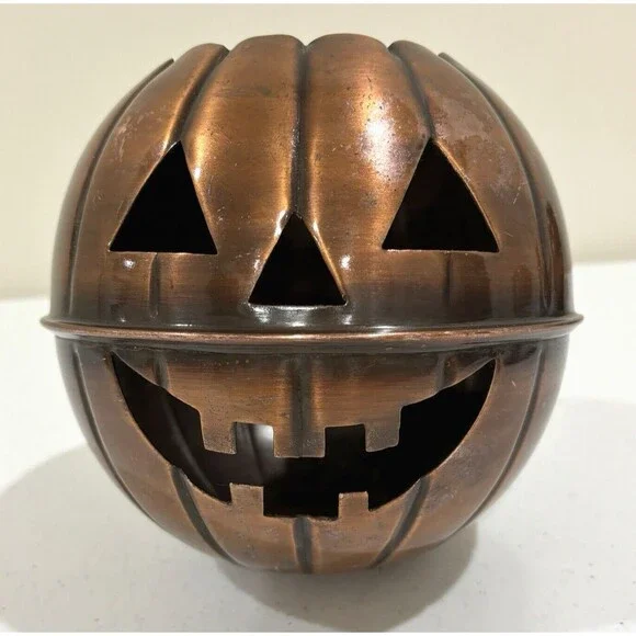 Restoration Hardware Copper Pumpkin Jack-O-Lantern Candle Holder 6in *no spike*