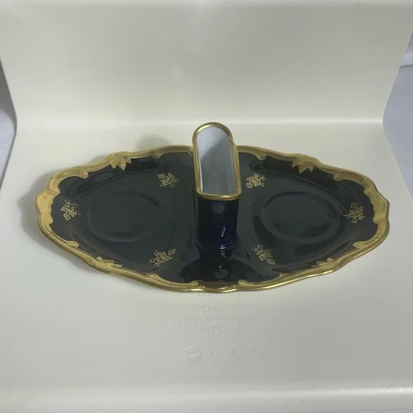 Vintage and Rare Echt Weimar- Kobalt 59 Elegant Gold and Blue Table Dish