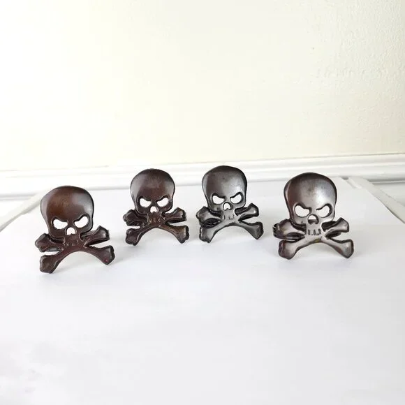 Lot of Four Metal Skull Crossbones Napkin Rings NWT