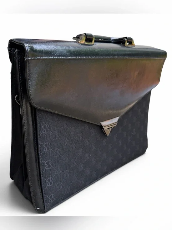 Unisex Gucci GG Supreme Vtg Black Canvas Briefcase Triangle Buckle Old School