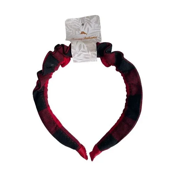 New! Tommy Bahama Red Black Plaid Kids Headband