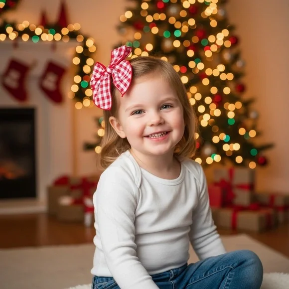 Red & White Gingham Bow for Kids