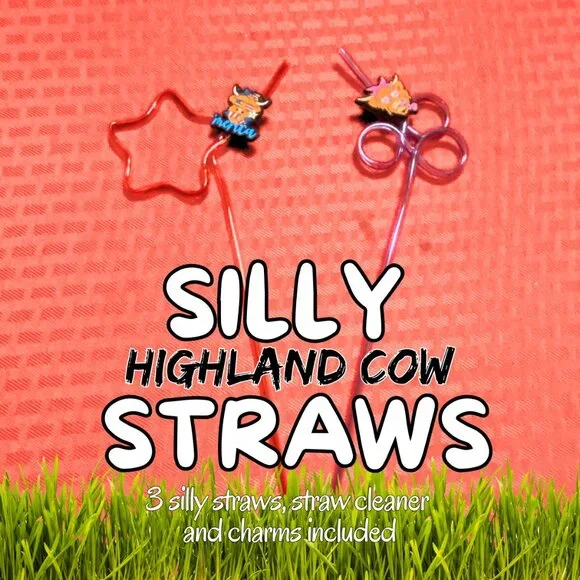 Silly Highland Cow Straw Bundle of 2 - RED & PURPLE