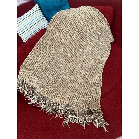 Restoration Hardware 5lb Ribbed Chenille Throw Blanket Neutral Tan Brown Cozy