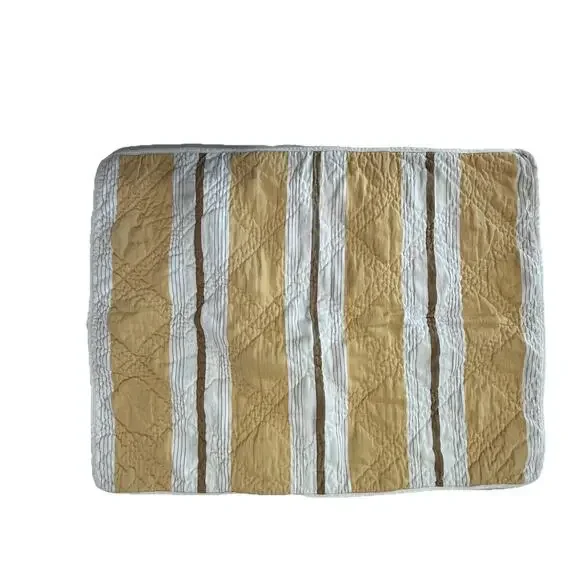 Restoration Hardware Quilted Pillow Sham Standard Yellow Paisley Stripe Cotton