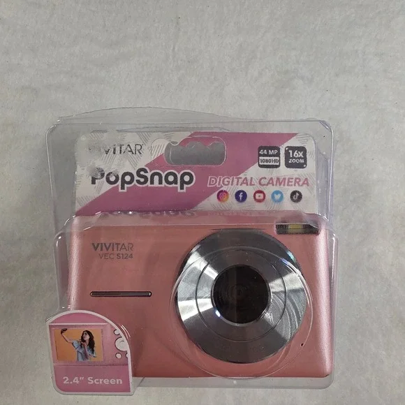 Vivitar PopSnap VEC S124 Digital Camera 44MP 1080p HD 16x Zoom Rose Gold Pink