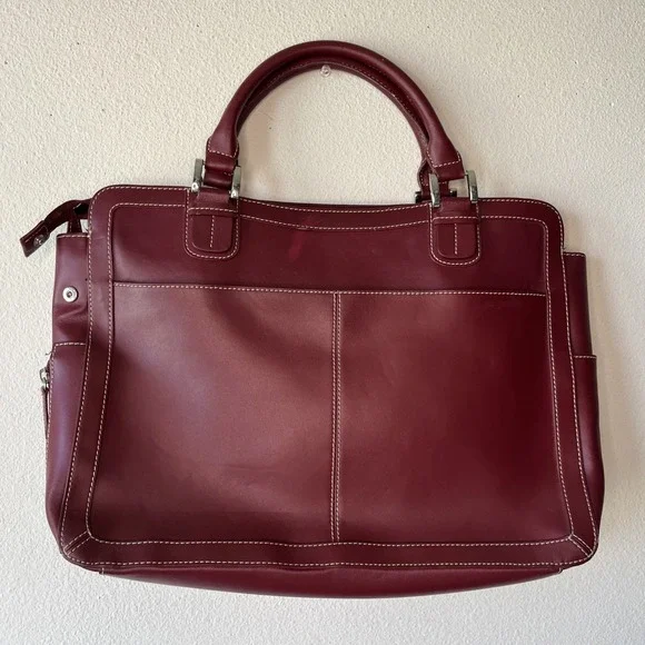 Frank Covey Leather Briefcase Messenger Bag Office Laptop Satchel Shoulder Red