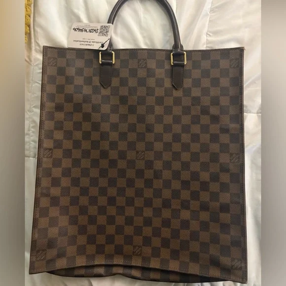 Authentic Louis Vuitton Brown Damier Canvas Tote with Dark Brown Handles