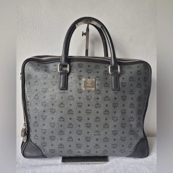 MCM Monogram Black and Gray Briefcase