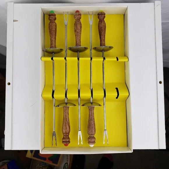 Vtg 5 Piece Fondue Forks Set Stainless
