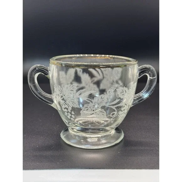 Vintage‎ Bartlett and Collin's Etched Sugar Bowl two handles