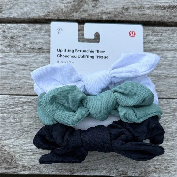 Lululemon Uplifting Bow Scrunchie 3 Pack White • Rip Tide • True Navy‎ NWT