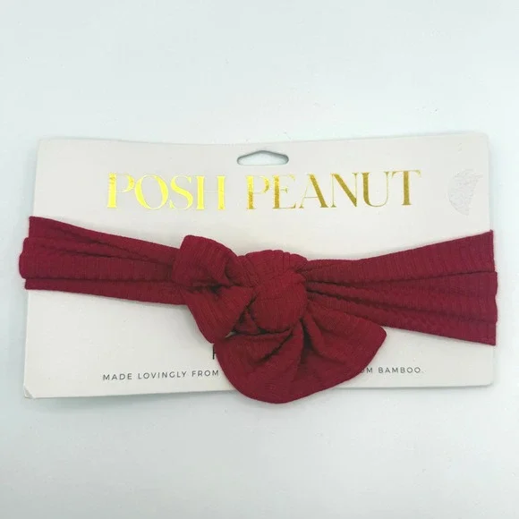 Posh Peanut Headwrap Girls 0-3M Red Ribbed Knit Bamboo Hair Accessory NEW