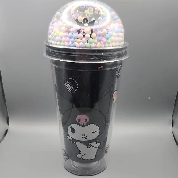 Cute Character Party Cup with Dome Lid - Black and Pink