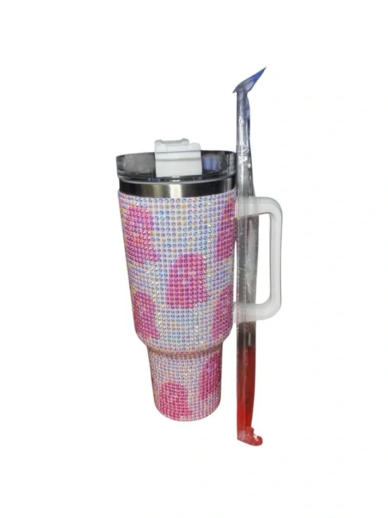Rhinestone Pink and White Party Tumbler 40 oz