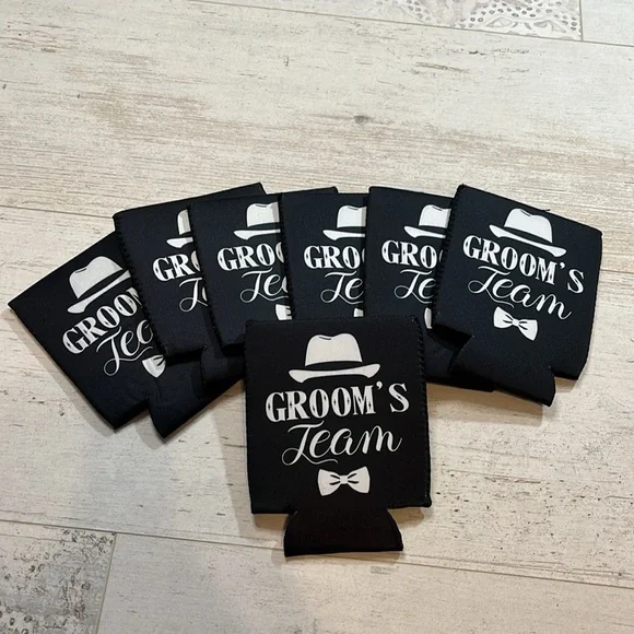 Groom’s Team Black and White Drink Koozies Set of 7