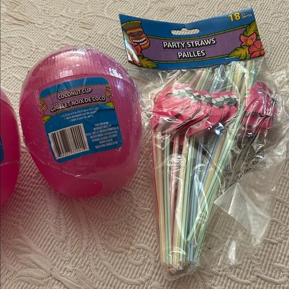2 for $20! Pink Coconut Cup and Party Straws Set