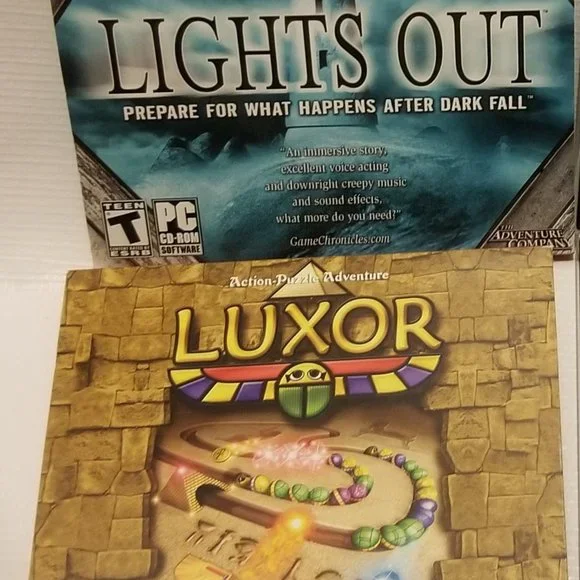 Luxor and Lights Out- 2 exciting vtg PC games!