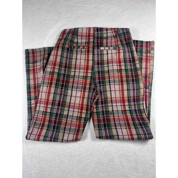 Free People Pants Womens 25‎ Multicolor Plaid Straight Leg Elastic Waist Twill