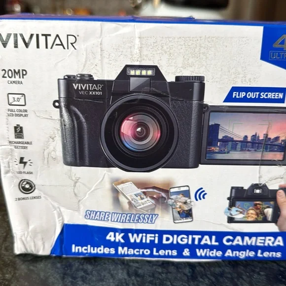 Vivitar Black 4K WiFi Digital Camera with Flip Screen