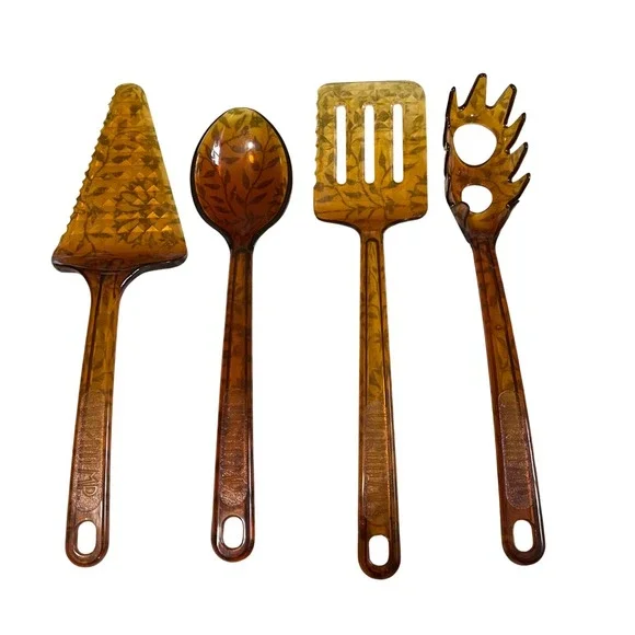 VTG‎ Lot 4 Ultra Temp Amber Utensils Spatula Pie Spoon Spaghetti Serrated USA