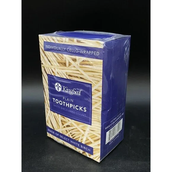 Kingseal 1000 Count Individually Cello Wrapped Plain Birch Toothpicks