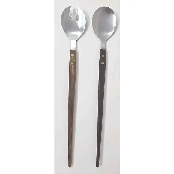 Vtg MCM Danish Style Teak Wood Handle Salad Serving Utensils Arnart Japan U307