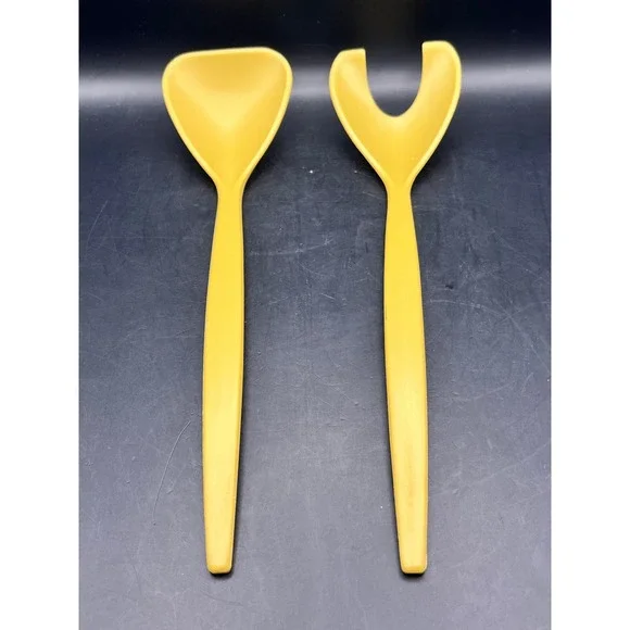 Vintage Mustard-Yellow Hard Boiled Egg Server‎ Set Spoon Utensils Kitchen 11.25