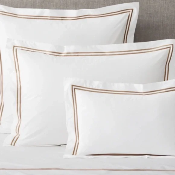 Restoration Hardware ITALIAN WHITE HOTEL SATIN STITCH KING SHAM in Camel