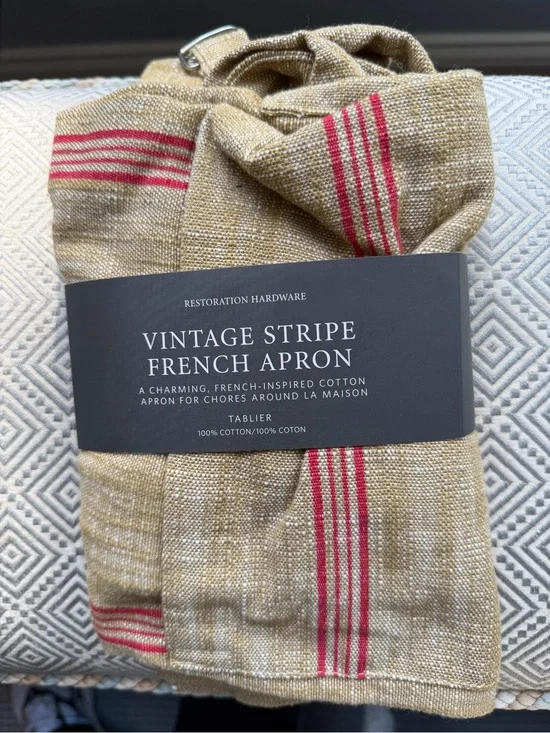 Restoration Hardware Tan Apron with Red Stripe Accents