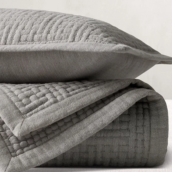 ✅Restoration Hardware Maze Pickstitch Cotton Size King Sham in Fog