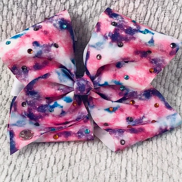 JoJo Siwa Hair Bow Girls Pink Galaxy Tie Dye Rhinestone Signature‎ Heart Charm