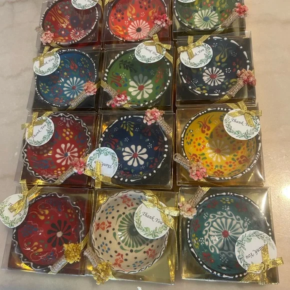 Hand painted turkish ceramic bowls vibrant party favors wedding goodies, bridal