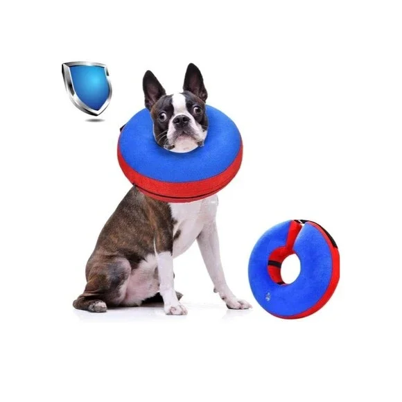 Bilibara Inflatable Dog Collar Medium Blue/Red