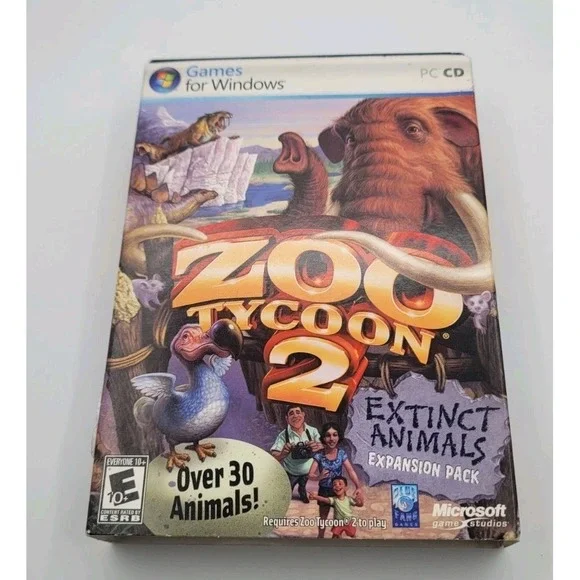 Vintage zoo tycoon 2 extinct animal expansion pack window pc cdrom computer game