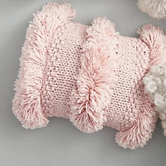 Restoration Hardware CHUNKY HAND-KNIT PILLOW COVER w SHAGGY STRIPE in Blush