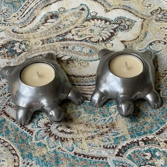 Restoration Hardware Two metal turtle candle holders with tea lights