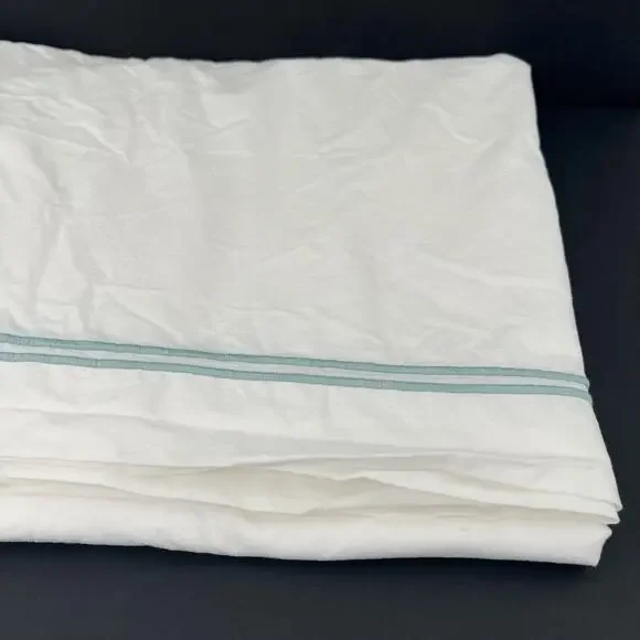 Restoration Hardware made in Italy blue stripes embroidery full queen bedskirt