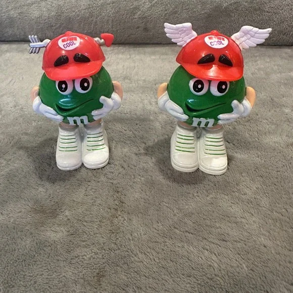 Vintage‎ M&M's Green Character Valentine Red Hats Cupid Wings Candy Holders