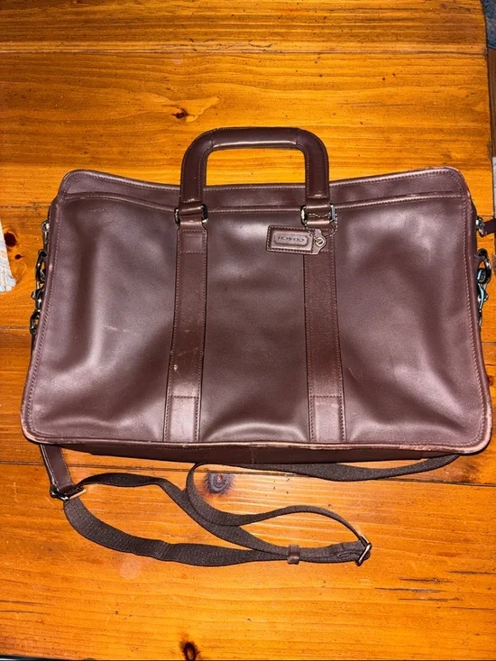 Vintage Coach Chocolate Brown Leather Briefcase with Strap