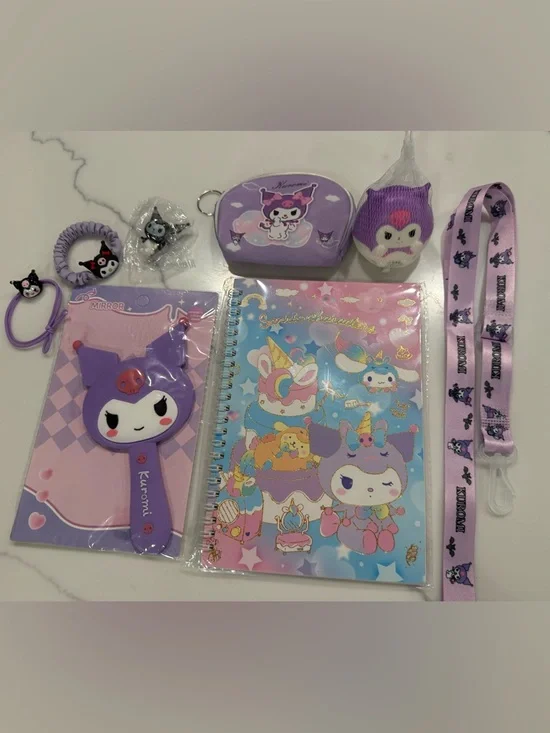 Kuromi Sanrio Stationery & Accessories Set. Cute gift mirror coin purse squishy