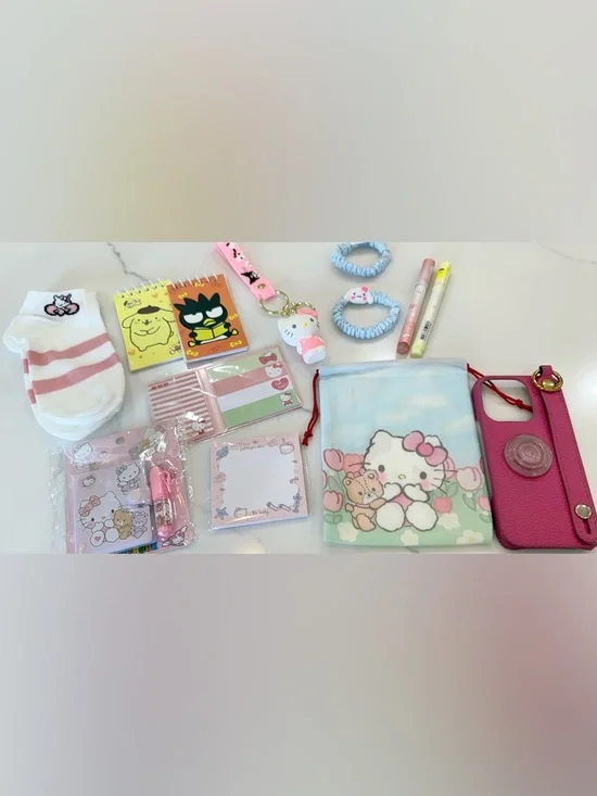 13 pc Hello Kitty Sanrio stationary Accessories Set gift kids socks pouch key